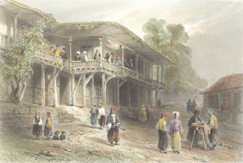 BULGARIA. Turkish Café, Rutzschuk. Rutzchuk Balcony 1842 old antique print